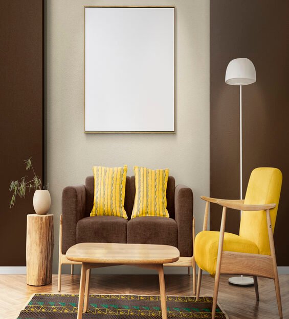 Interior living room design Scandinavian style in warm tone